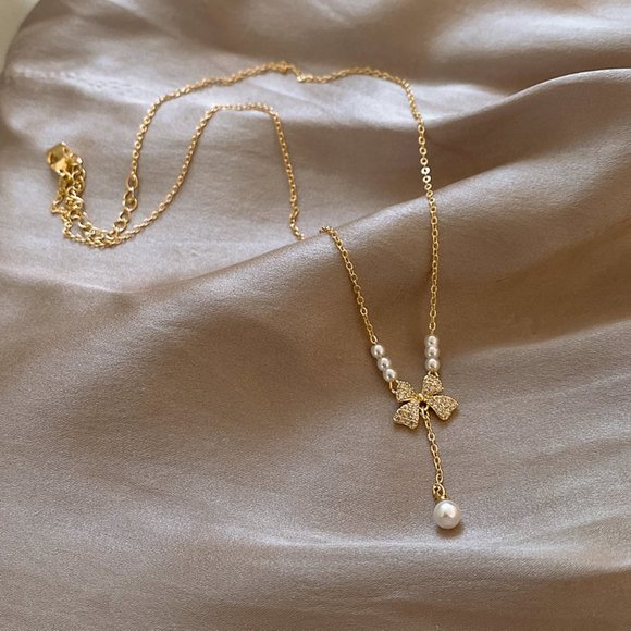 GOLIC Bow Pearl Necklace - Picture 13 of 14